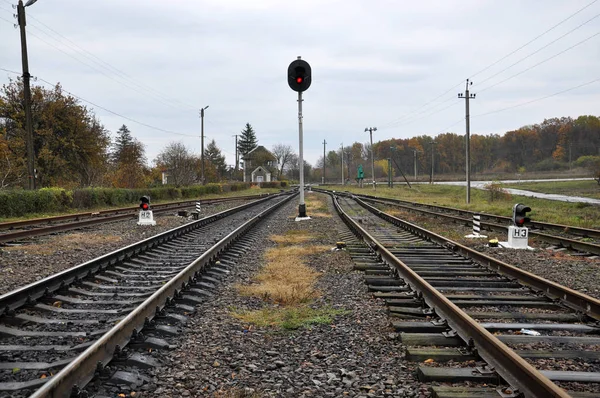 Järnvägen semaforer med red_4 — Stockfoto