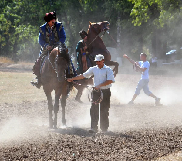 Mostrar performances de cavalos na pista de corridas — Fotografia de Stock