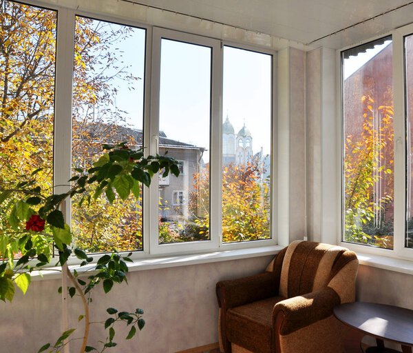 View of the street from the verandas with metal-plastic windows
