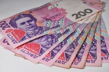 Işık arka planda Hryvnia notları
