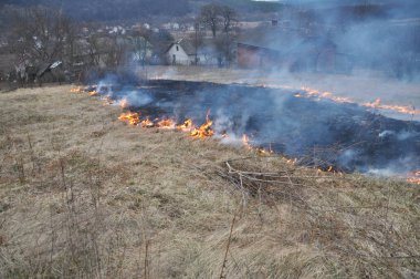 Baharda, kuru ot yandı