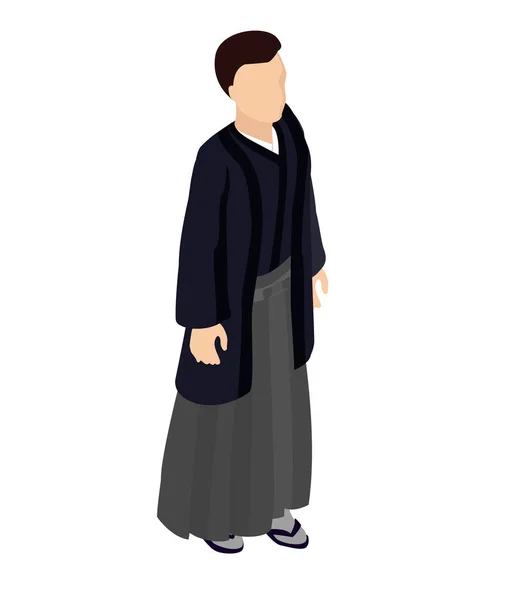 Изометрический вектор человек ходьба восточные традиционные кимоно Хакама Гаори ходьба человек Япония — стоковый вектор