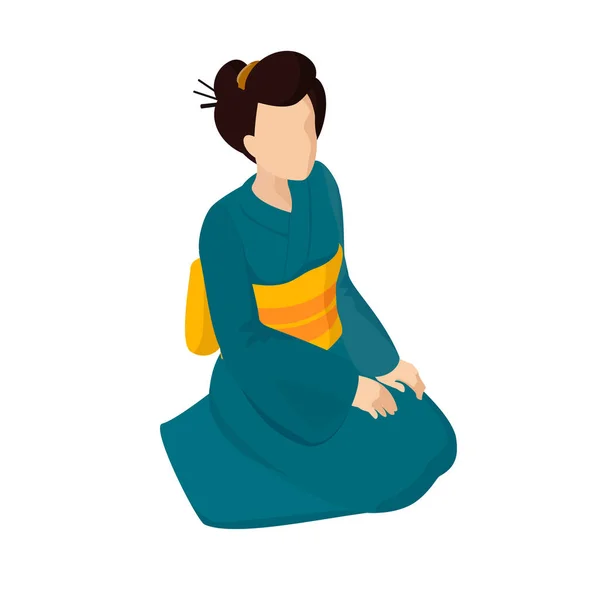 Isometric vector woman oriental traditional kimono woman japan sitting — 스톡 벡터