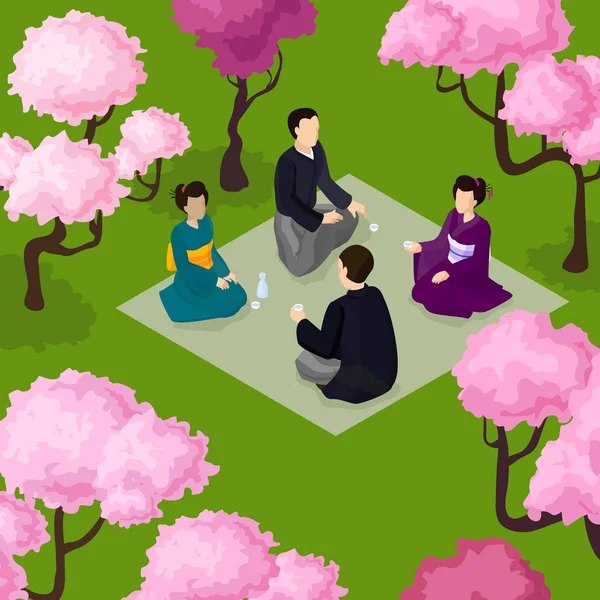 Sakura hanami picnic japanese — 스톡 벡터