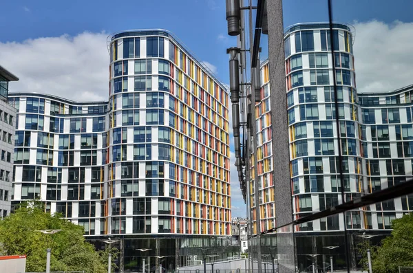 Buildings of European Quarter complex in Brussels reflected.