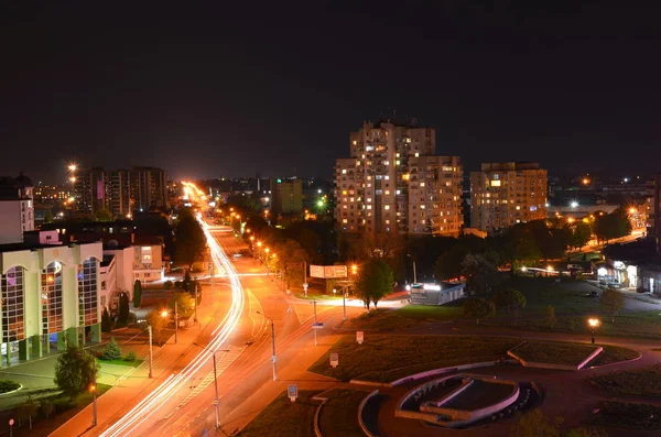 Centrální Ulice Města Lutsk Voli Avenue Noci Semafory — Stock fotografie