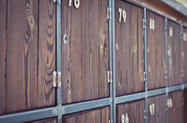 Row of wooden lockers outddors