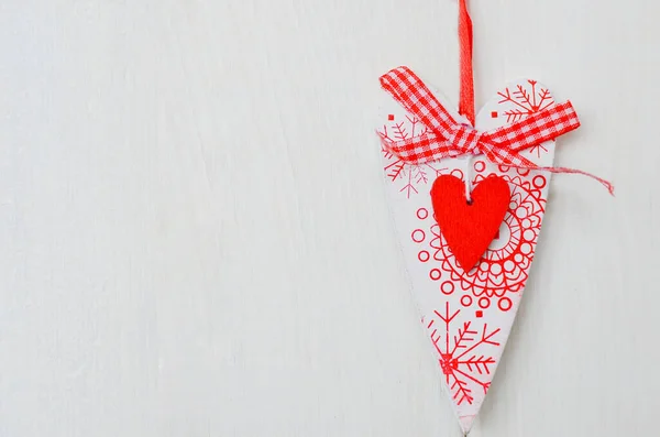 Red White Handmade Hearts White Background Copy Space — Stock Photo, Image