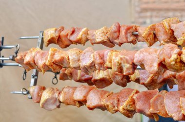 Kebab (Shashlik) with big pieces of meat rosted on fire.