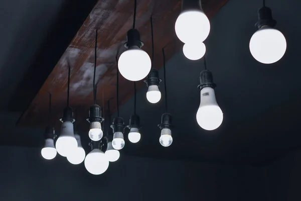 Retro Bulb Lamps Dark Grey Grunge Background Selective Focus — Stock Photo, Image