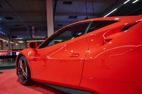 Detalhe Carro Luxo Ferrari Motorshow Foco Seletivo — Fotografia de Stock