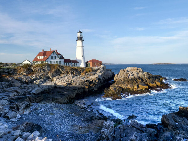 afternoon view of cape elizabeth lighthouse at portland in maine