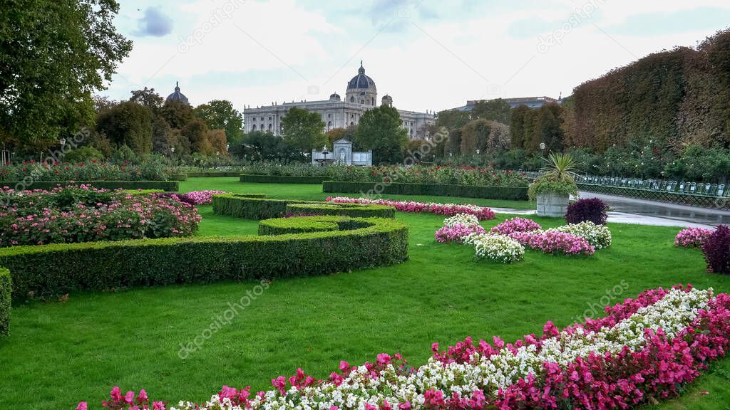 flower beds at volksgarten park in vienna, austria