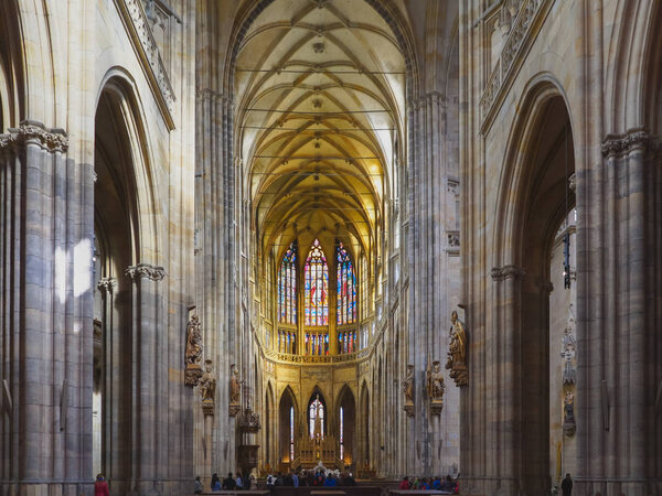 wide view of st vitus cathedrals nave in prague castle