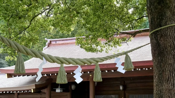 Touw tussen twee bomen bij Meiji heiligdom in tokyo — Stockfoto