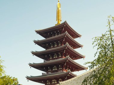 TOKYO, JAPONYAN - 18, 2018: Tokyo 'daki Senso-ji tapınağındaki antik pagoda