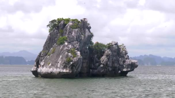 Κοντά σε ένα νησάκι στο Halong Bay — Αρχείο Βίντεο