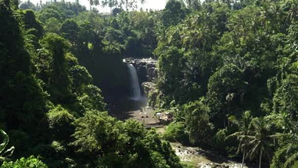 Široký ranní záběr tegenunganského vodopádu na ostrově Bali — Stock video