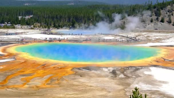 High angle close view of the grand prismatic spring in yellowstone — Stock Video