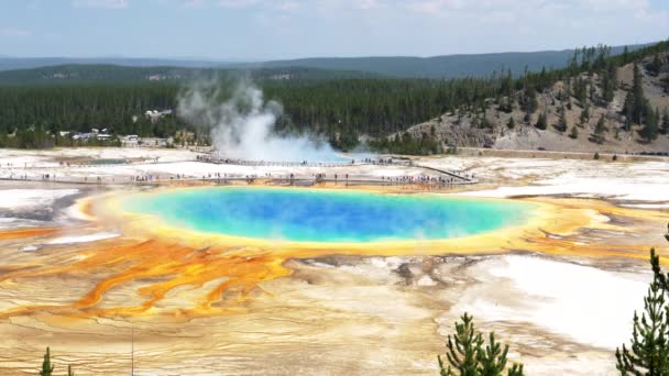 High angle wide shot of the grand prismatic spring in yellowstone — Stock Video