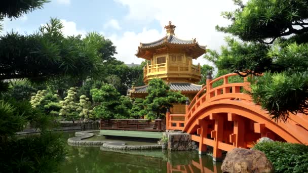 Bridge and pavillion at nan lian garden in hong kong — Stock Video