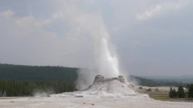 Yellowstone Ulusal Parkı 'nda püsküren şato gayzerine yakınlaş.