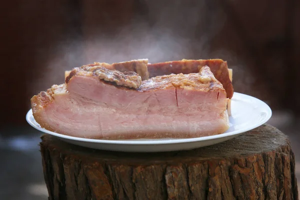 Läckra Rökt Bacon Den Fräscha Doften Vackra — Stockfoto