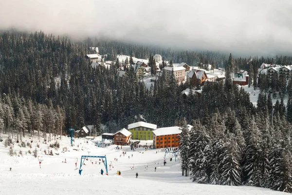 Dağlarda Kayak resot görüntüleyin. Forest otelleri.