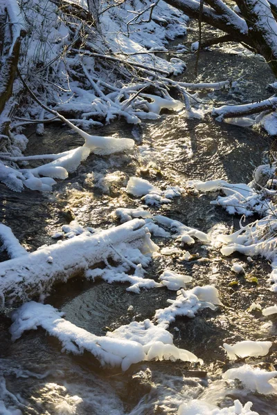 Belle rivière en forêt d'hiver avec des fées — Photo