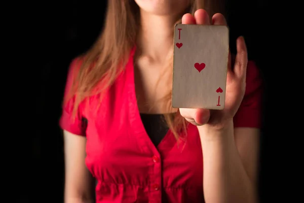 Attractive girl with playing card — Stock Photo, Image