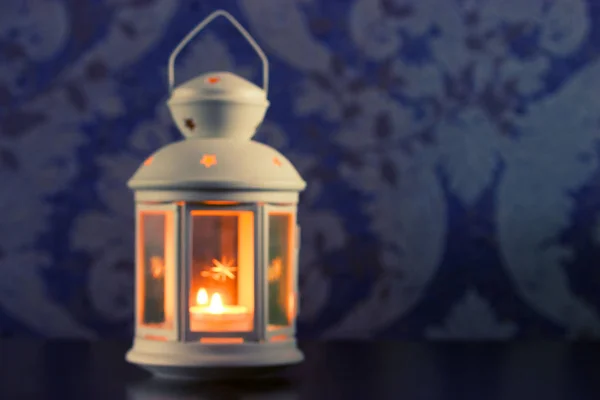 White lantern with a candle background — Stock Photo, Image