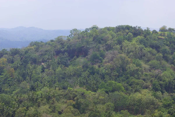 Vista sobre a colina verde e montanhas distantes — Fotografia de Stock