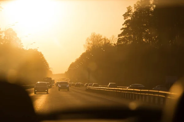 Вид из окна автомобиля с солнечным светом — стоковое фото