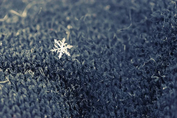 Seul flocon de neige sur une mitaine de laine — Photo