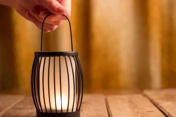 Black lantern with a candle — Stock Photo, Image