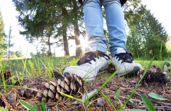 Vrouw benen in sneakers — Stockfoto