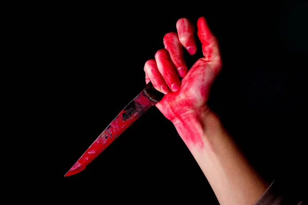 Bloody stabbing. Hand with knife — Stock Photo, Image