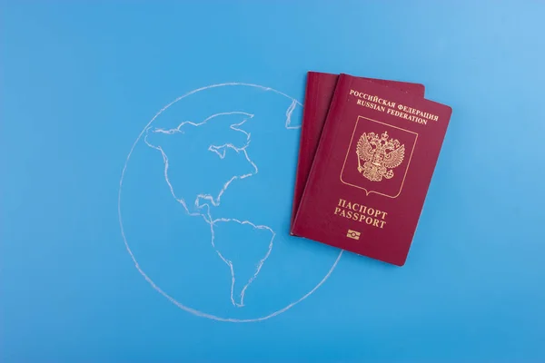 Globe Russian Passport Close Travel Concept — Stock Photo, Image