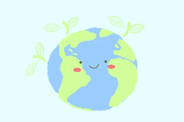 Personagem Planeta Terra Bonito Com Plantas Verdes Nele — Fotografia de Stock