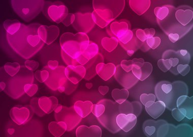 Pembe Kalp bokeh arka plan vektör, soyut tatil arka plan