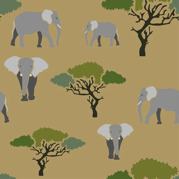 Patrón sin costuras safari de elefante — Vector de stock