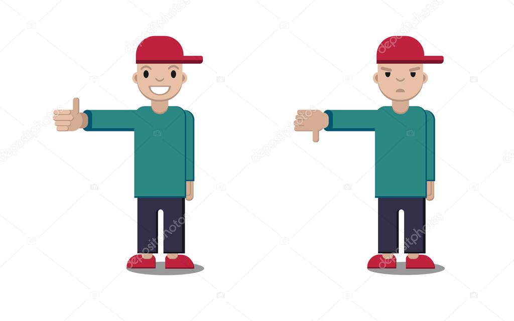 Boy showing thumbs up and down