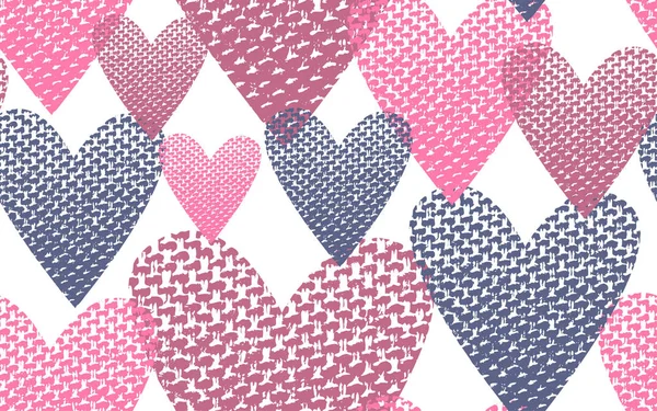 Patrón sin costuras corazones textiles fondo — Vector de stock