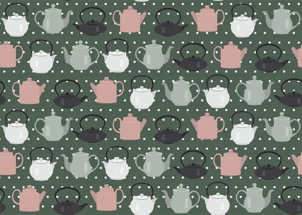 无缝模式茶壶点绿色 — 图库矢量图片