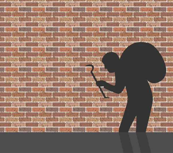Einbrecher vor Backsteinmauer — Stockvektor