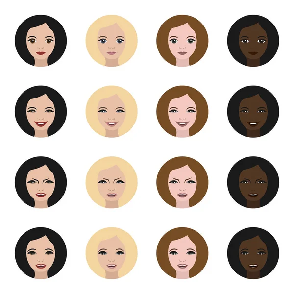 Ikony tváře ženy s výrazy — Stockový vektor