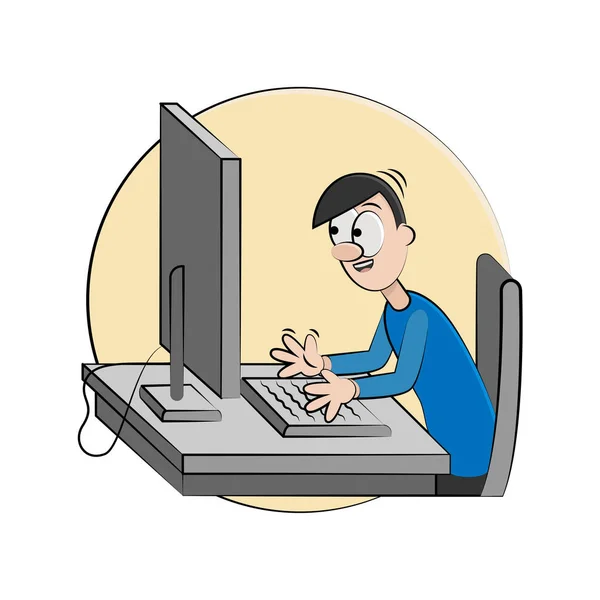 Dibujos animados hombre feliz con el ordenador — Archivo Imágenes Vectoriales