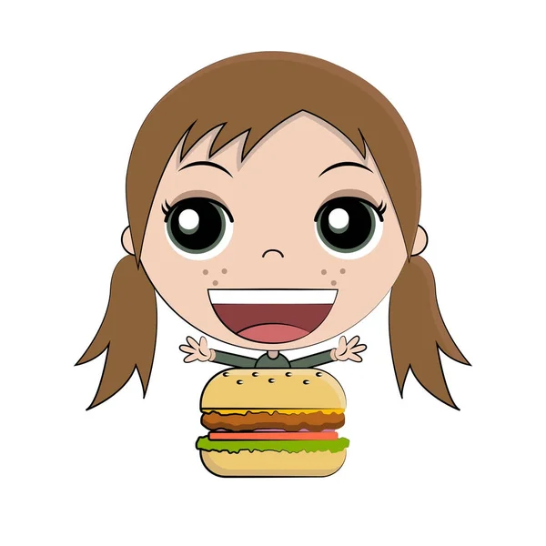Menina Dos Desenhos Animados Comer Hambúrguer Vetor — Vetor de Stock