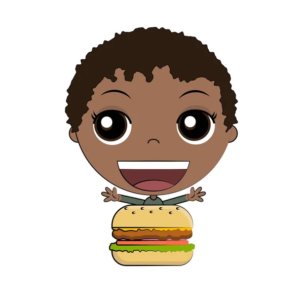Menino Dos Desenhos Animados Comer Hambúrguer Vetor — Vetor de Stock