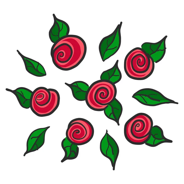 Handgezeichnete Rote Rosen Vektor — Stockvektor